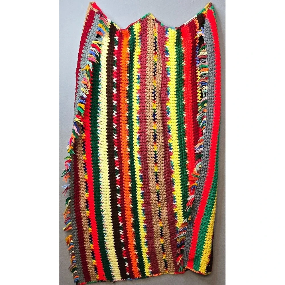 Vintage Handmade Crochet Afghan Striped Blanket Scrapbuster Throw Retro 70s‎